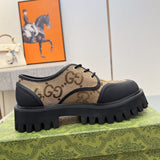 Side profile of Gucci neutral cream sneakers sleek tonal finish