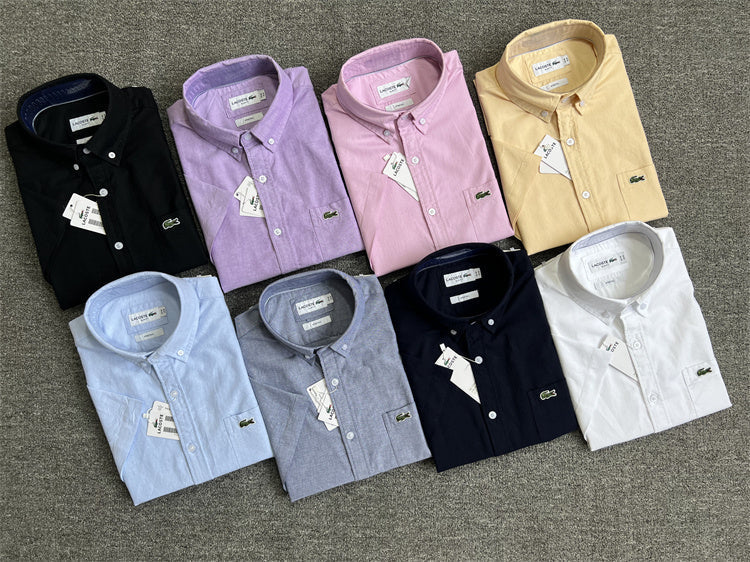 Close-up detail shot of Lacoste luxury clothing with logo-detail design