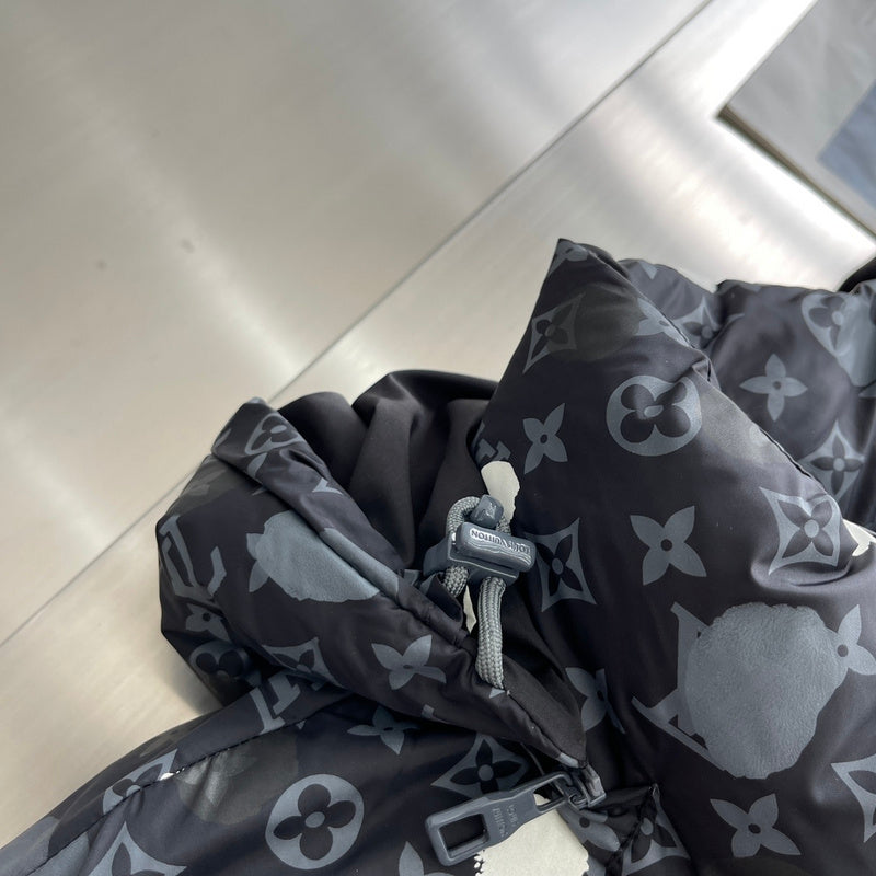 Flat lay presentation of Louis Vuitton luxury clothing with logo-detail design
