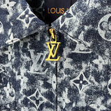 Close-up detail shot of Louis Vuitton luxury clothing with runway-inspired design