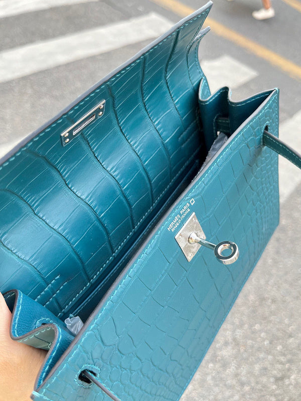 Side view of minimalist structured handbag