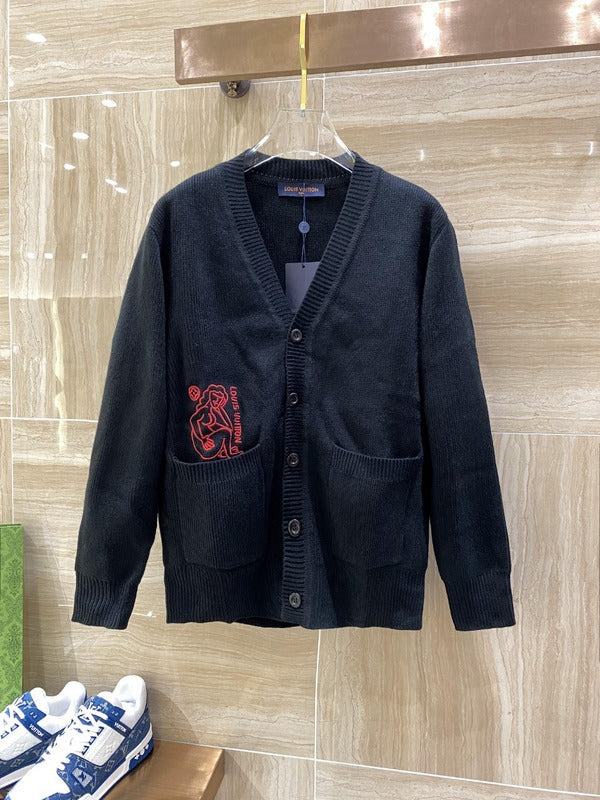 Front view of Louis Vuitton luxury clothing with monogram-inspired silhouette
