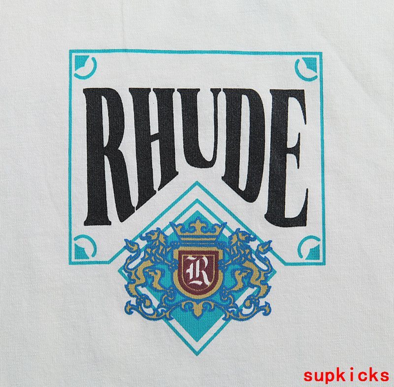Side profile of Rhude luxury clothing with contemporary cut