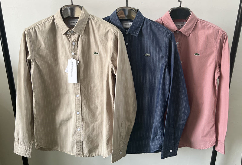 Front view of Lacoste luxury clothing with monogram-inspired silhouette