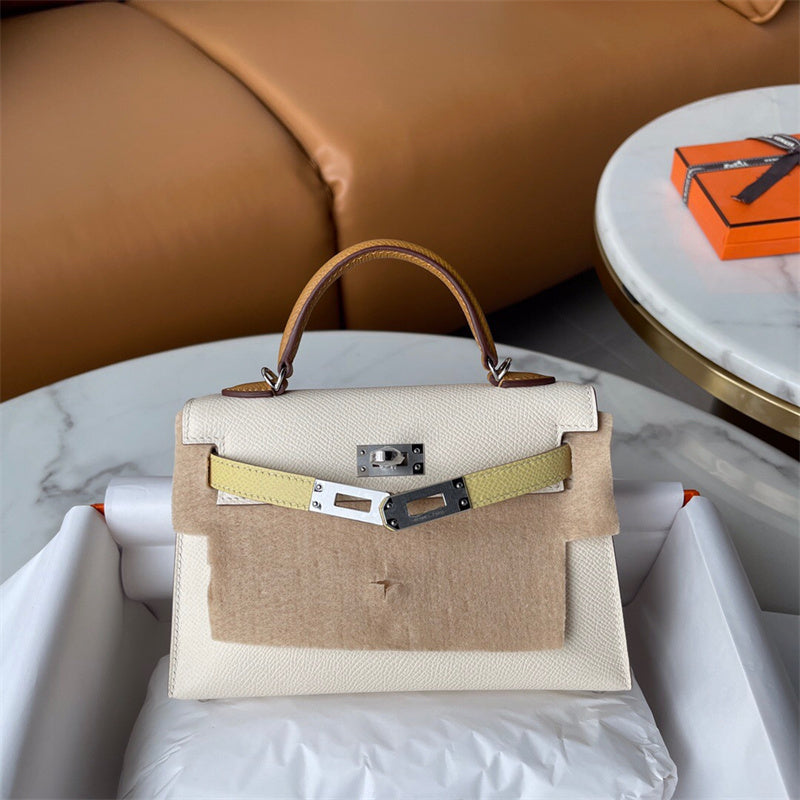 Side view of tailored structured handbag