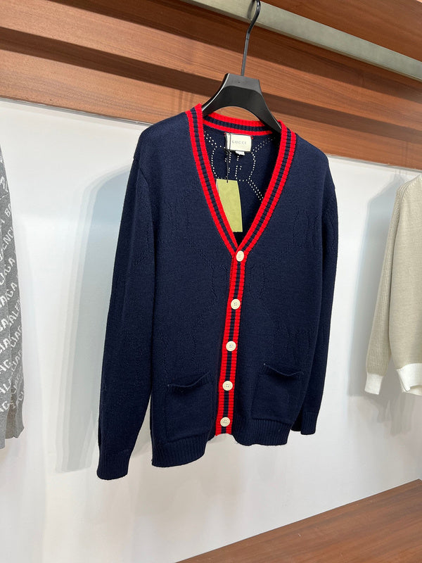 Side profile of Gucci luxury clothing with label-forward styling