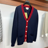 Side profile of Gucci luxury clothing with label-forward styling