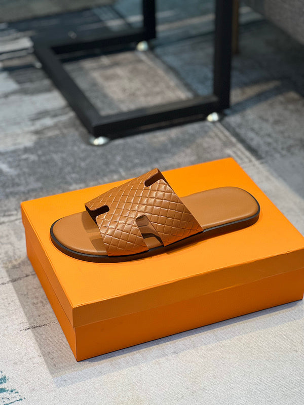 Hermès Beige Loafer Flats - Close-Up Texture View