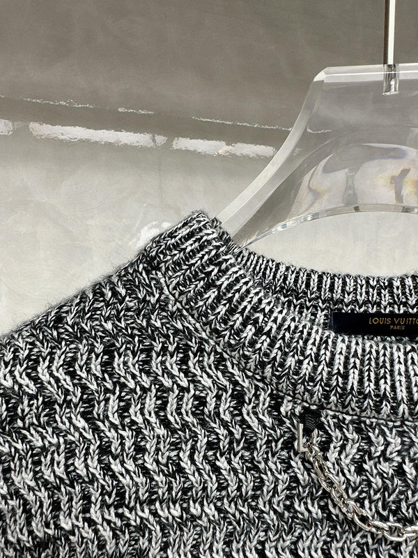 Close-up detail shot of Louis Vuitton luxury clothing with streetwear-inspired cut