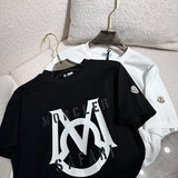 Front view of Moncler luxury clothing with monogram-inspired silhouette