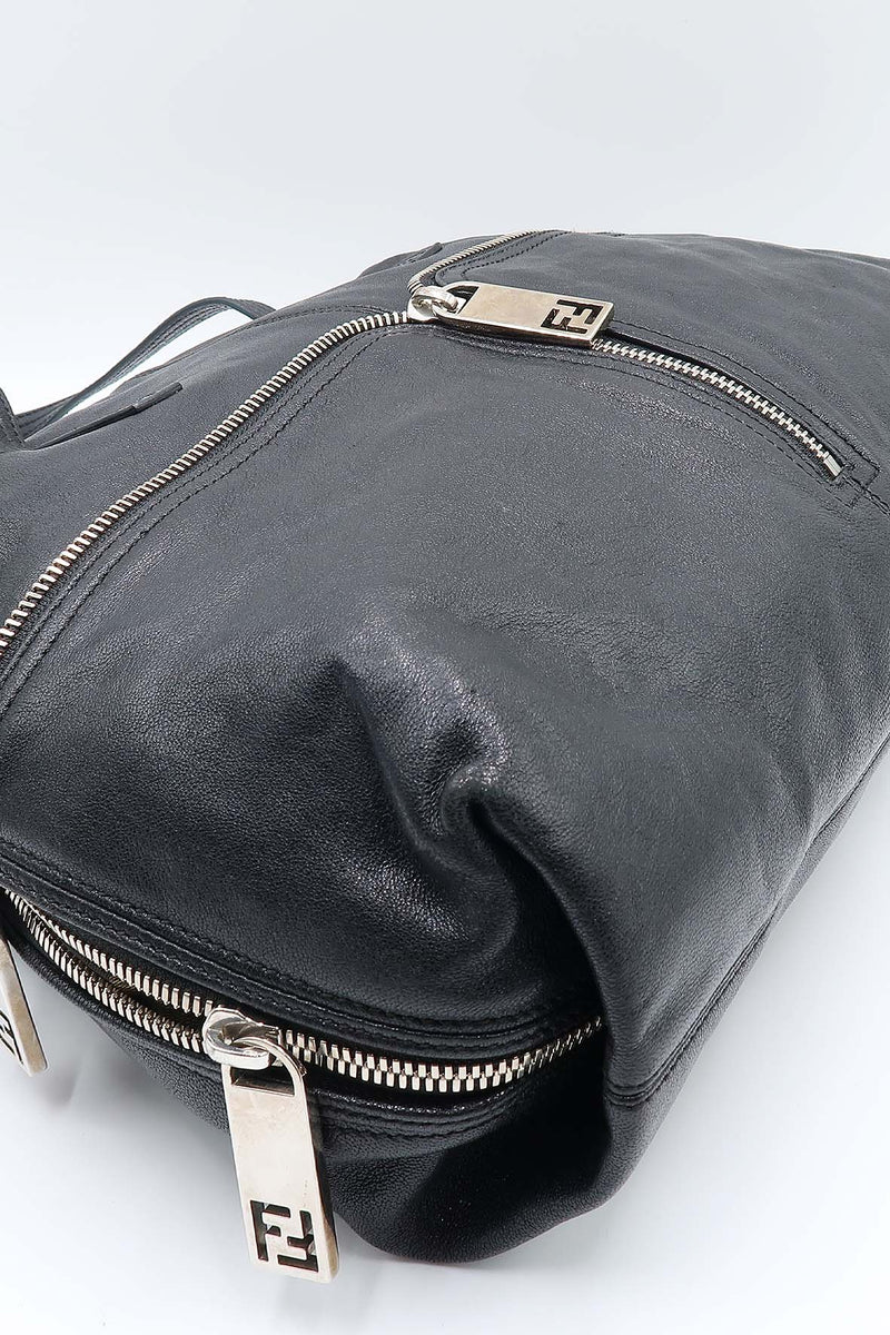 Close-up of Front bags hardware and fine stitching