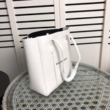Handle and strap detail of modern refined women's handbag – women's statement bag