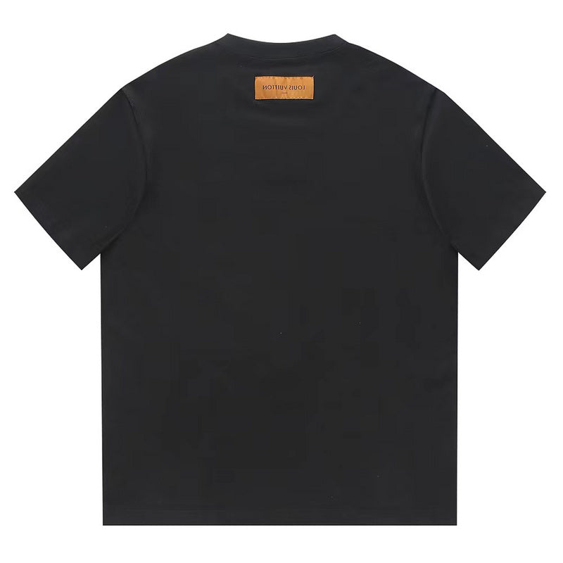 Close-up detail shot of Louis Vuitton cotton t-shirt with monogram-inspired silhouette