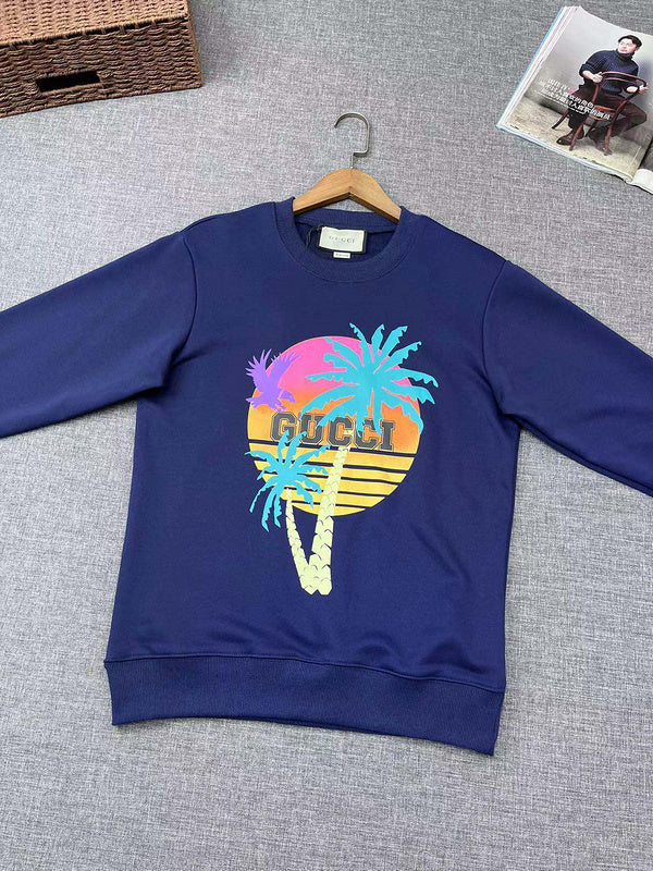 Front view of Gucci luxury clothing with signature branding