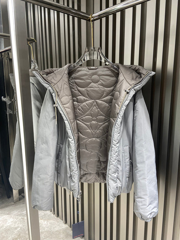 Side profile of Louis Vuitton luxury clothing with logo-detail design