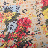 Close-up detail shot of Louis Vuitton luxury clothing with label-forward styling