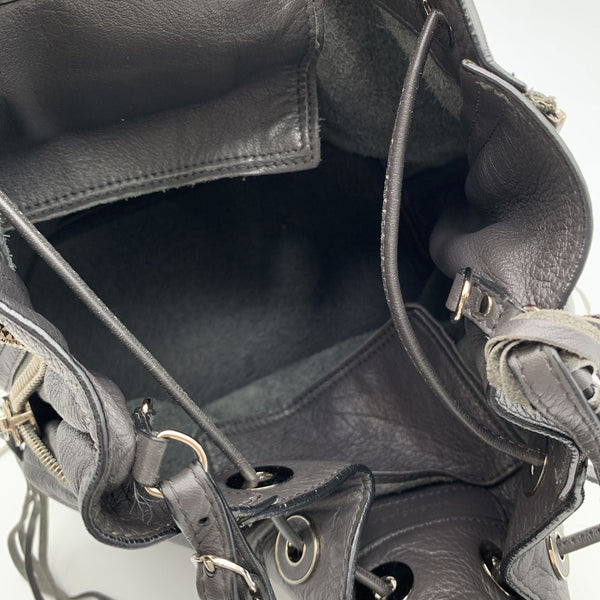 Balenciaga Grey Leather Papier Plate Bucket Drawstring Bag | Designer Luxury Handbag