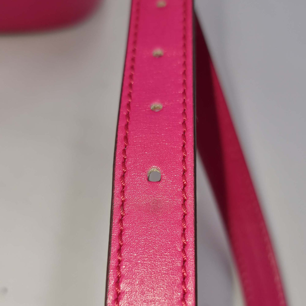 Close-up of Diamante bags hardware and fine stitching