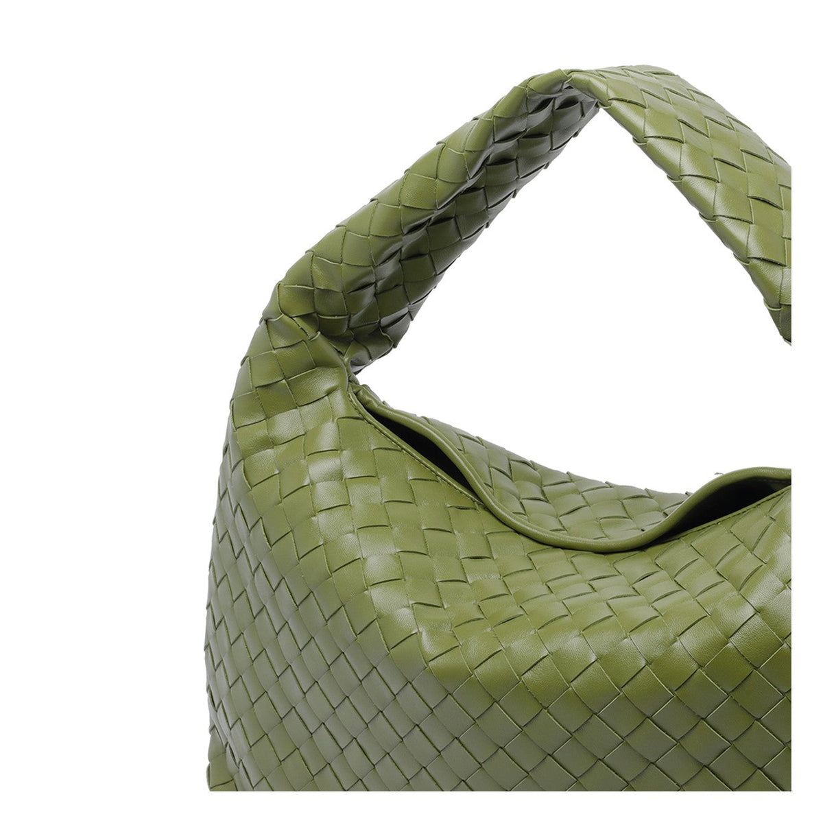 Close-up of Bottega Veneta shoulder bags hardware and fine stitching