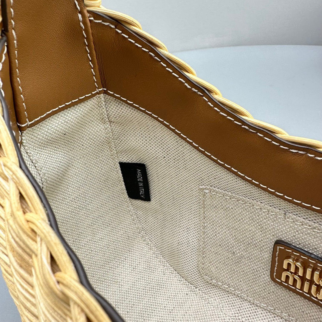 Wallets? Miu M Wander Wicker Hobo Bag Compact Luxury Card Wallet