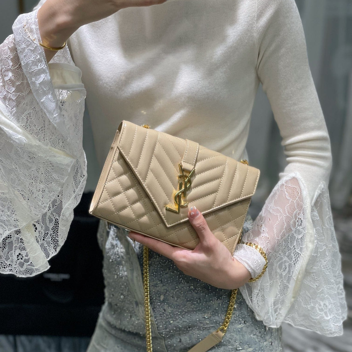 Saint Laurent Wallets? Saint Laurent Small Envelope Bag Premium Leather Designer Wallet