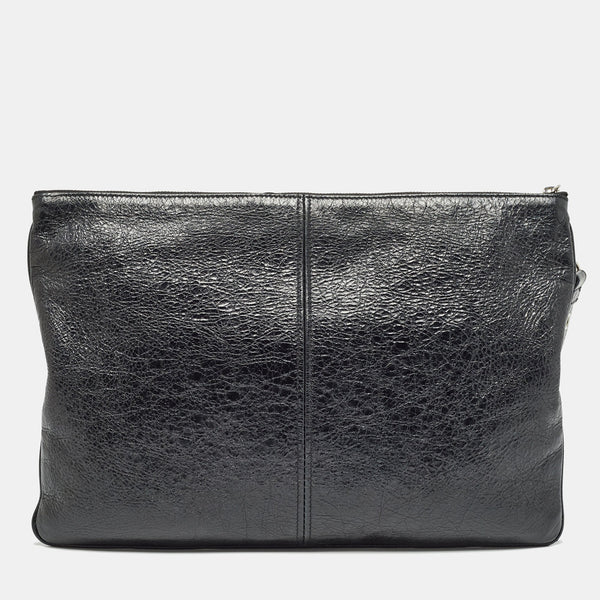 Balenciaga Black Leather Le Cagole Wristlet Pouch | Studded Leather Shoulder Bag