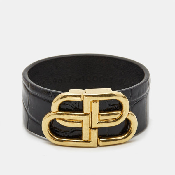 Balenciaga Logo Leather Gold Tone Bracelet M | Premium Designer Piece