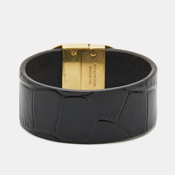 Balenciaga Logo Leather Gold Tone Bracelet M | Premium Designer Piece