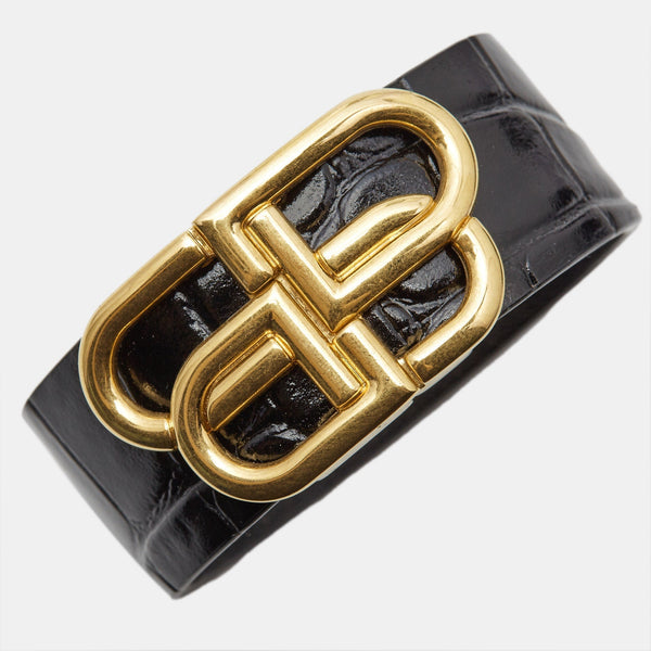 Balenciaga Logo Leather Gold Tone Bracelet M | Premium Designer Piece