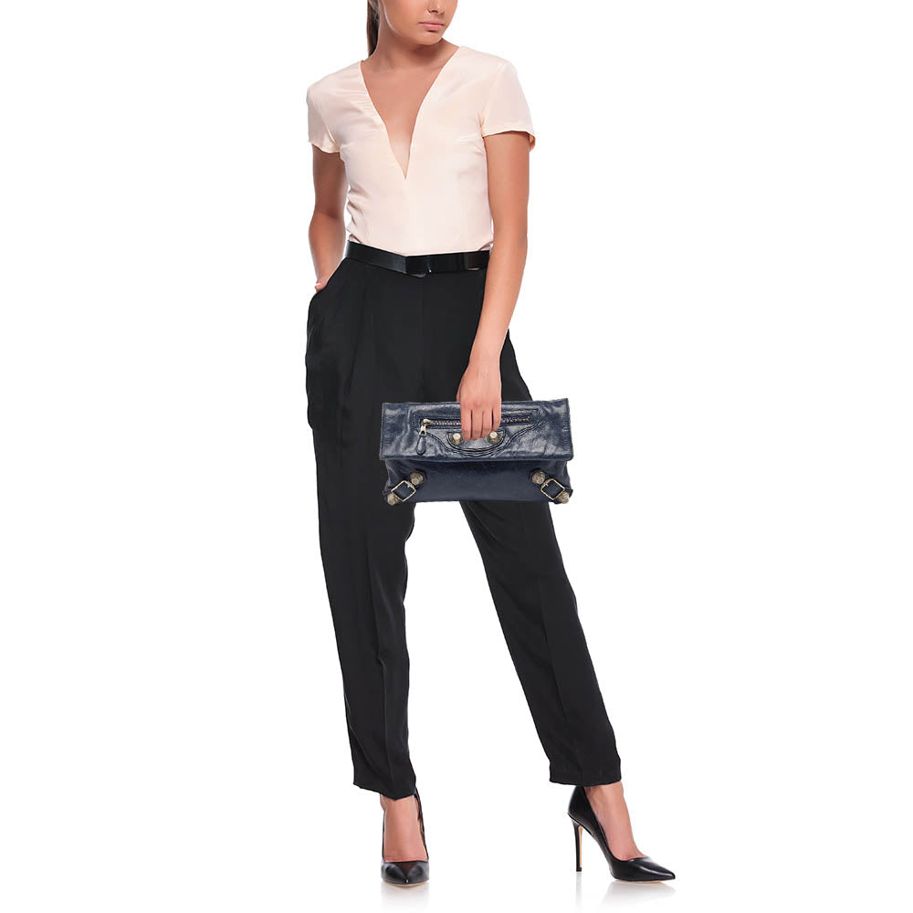 Balenciaga Blue Leather Giant 21 Envelope Clutch | Designer Clutch Bag