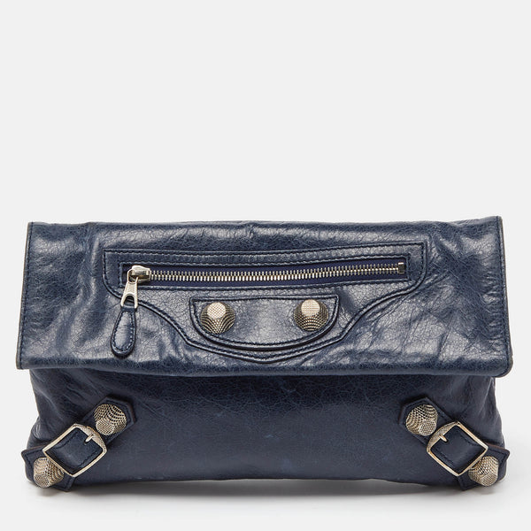 Balenciaga Blue Leather Giant 21 Envelope Clutch | Designer Clutch Bag