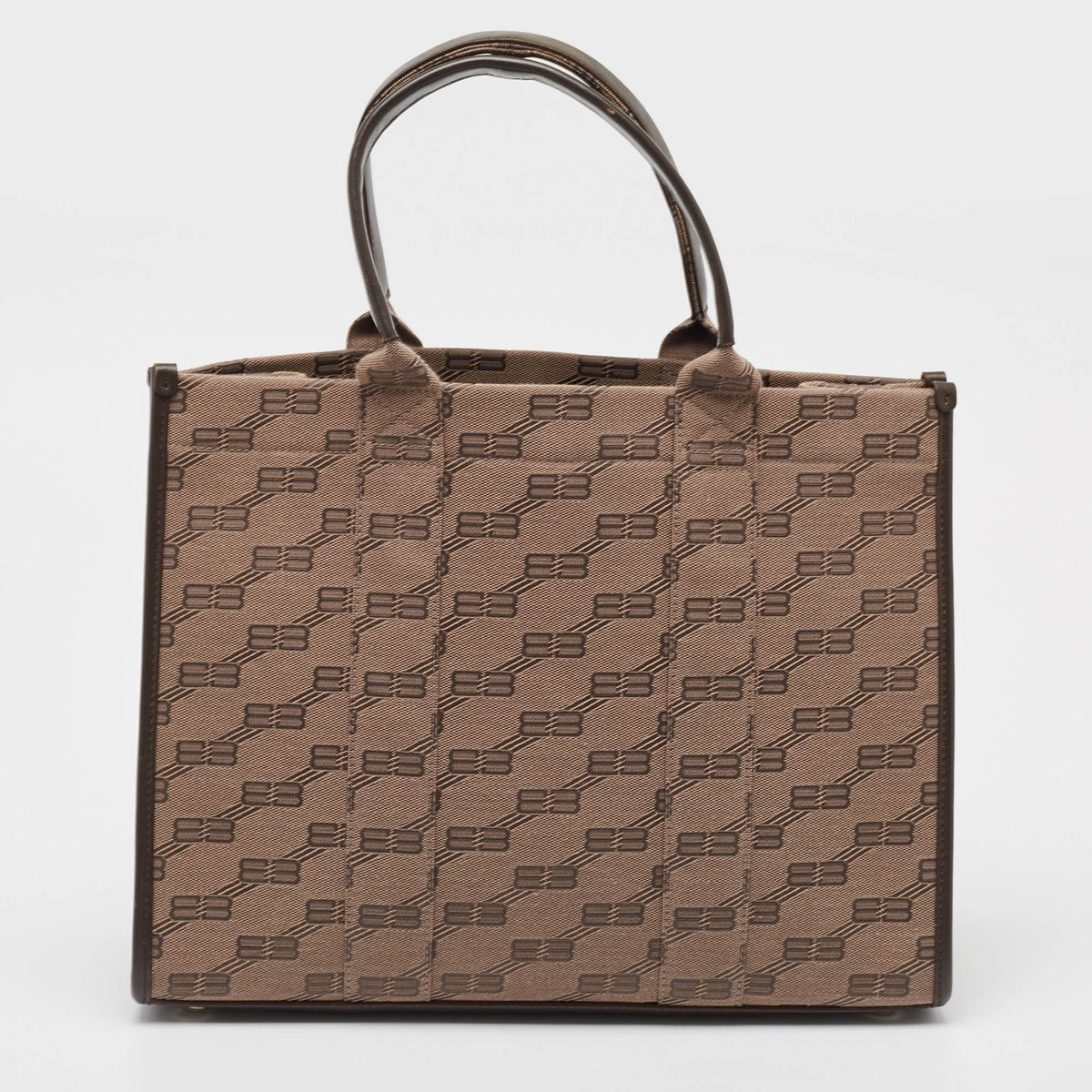 Balenciaga Beige/Brown BB Monogram Canvas and Leather Medium Hardware Tote | Designer Luxury Handbag