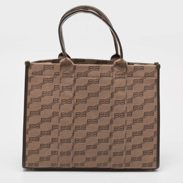 Balenciaga Beige/Brown BB Monogram Canvas and Leather Medium Hardware Tote | Designer Luxury Handbag