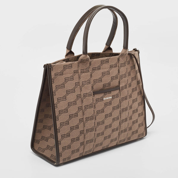 Balenciaga Beige/Brown BB Monogram Canvas and Leather Medium Hardware Tote | Designer Luxury Handbag