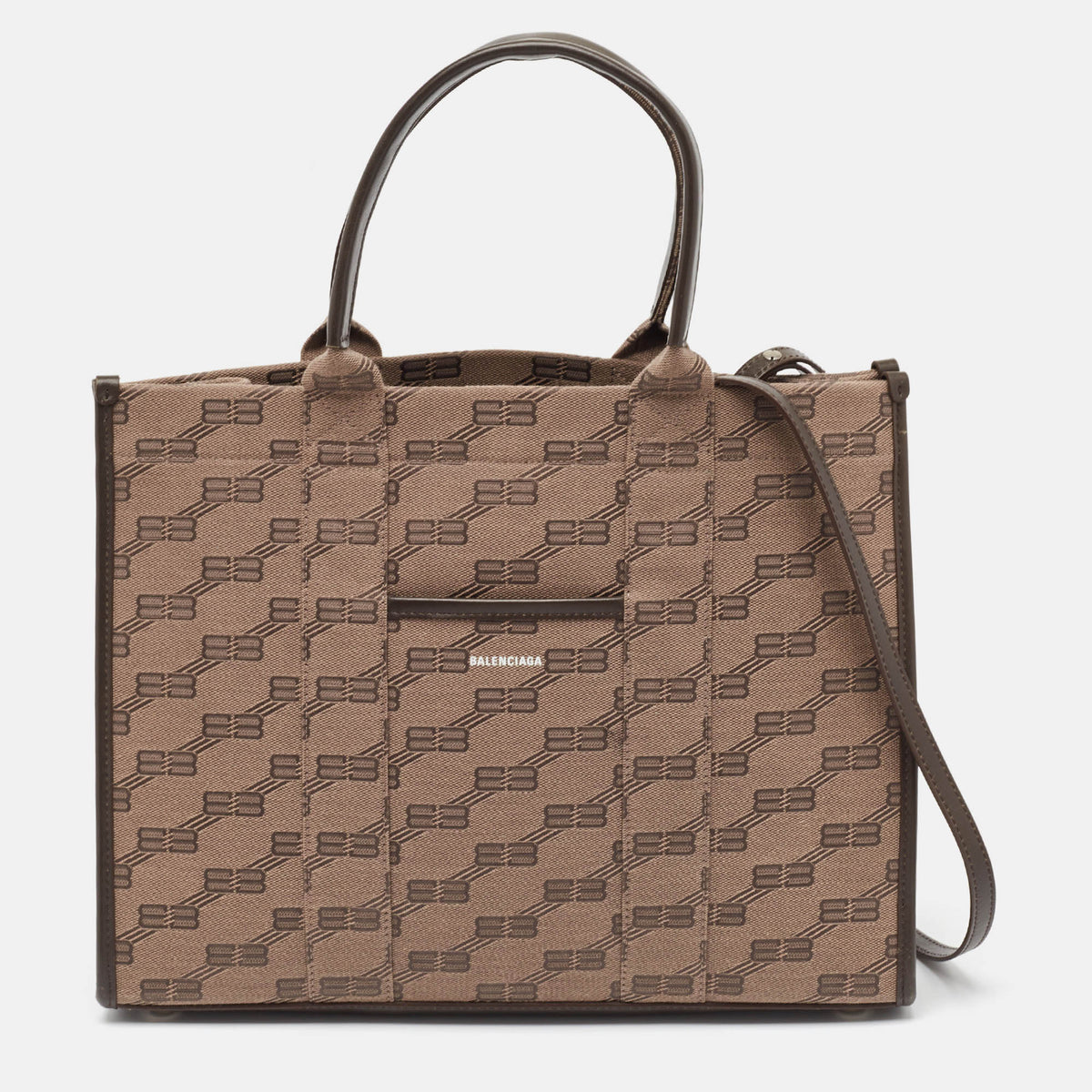 Balenciaga Beige/Brown BB Monogram Canvas and Leather Medium Hardware Tote | Designer Luxury Handbag