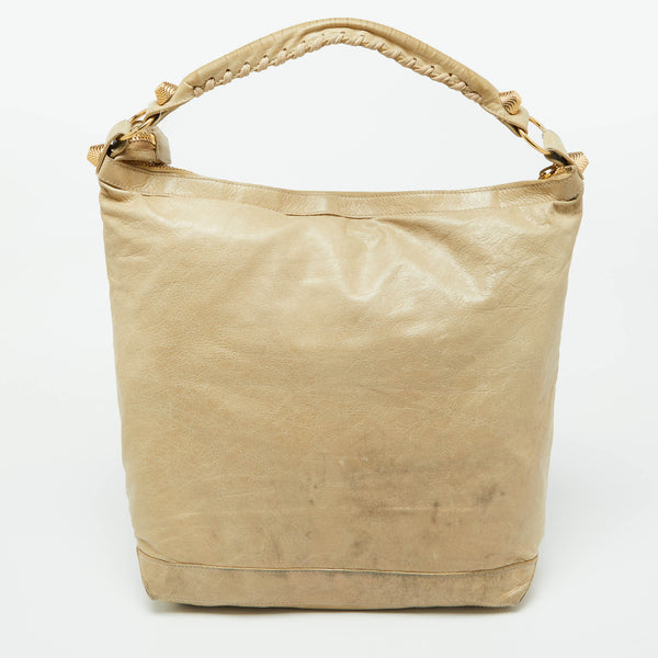 Balenciaga Beige Leather GGH Day Hobo | Casual Luxury Hobo Bag
