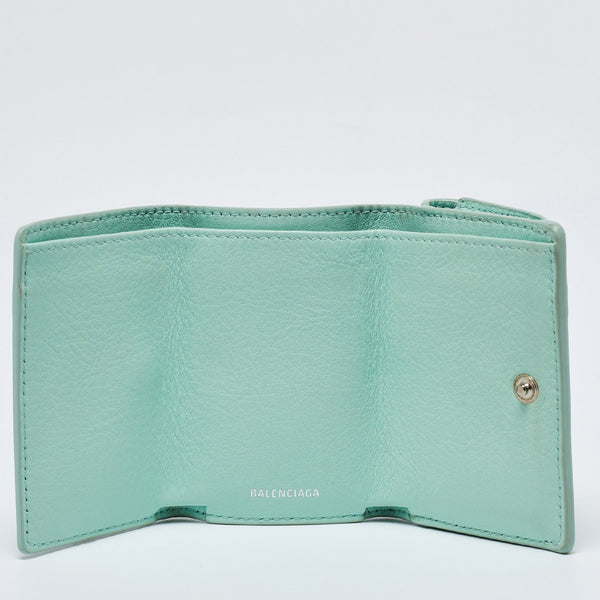 Balenciaga Mint Green Leather Mini Papier Wallet | Luxury Leather Wallet