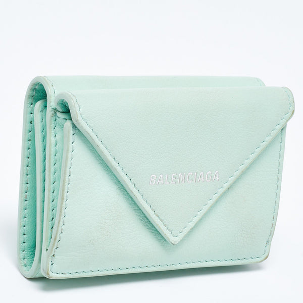 Balenciaga Mint Green Leather Mini Papier Wallet | Luxury Leather Wallet