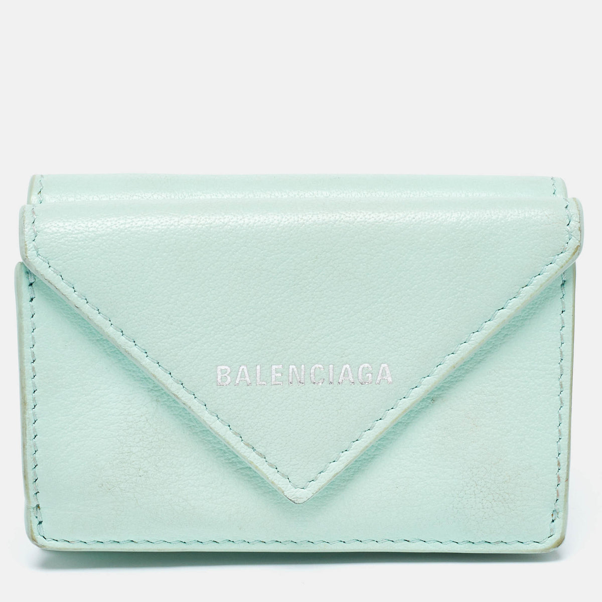 Balenciaga Mint Green Leather Mini Papier Wallet | Luxury Leather Wallet