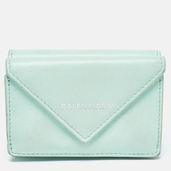 Balenciaga Mint Green Leather Mini Papier Wallet | Luxury Leather Wallet