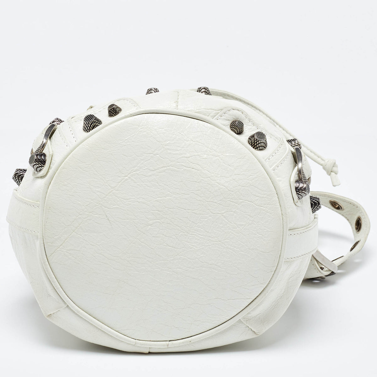 Balenciaga White Leather XS Le Cagole Bucket Bag | Studded Leather Shoulder Bag