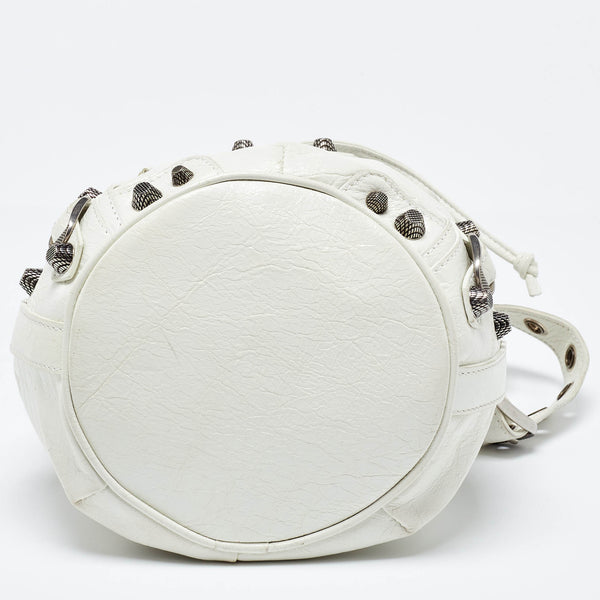 Balenciaga White Leather XS Le Cagole Bucket Bag | Studded Leather Shoulder Bag