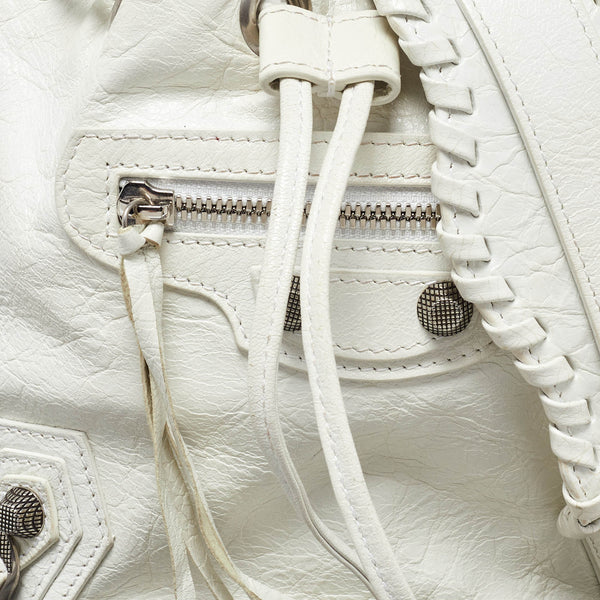 Balenciaga White Leather XS Le Cagole Bucket Bag | Studded Leather Shoulder Bag
