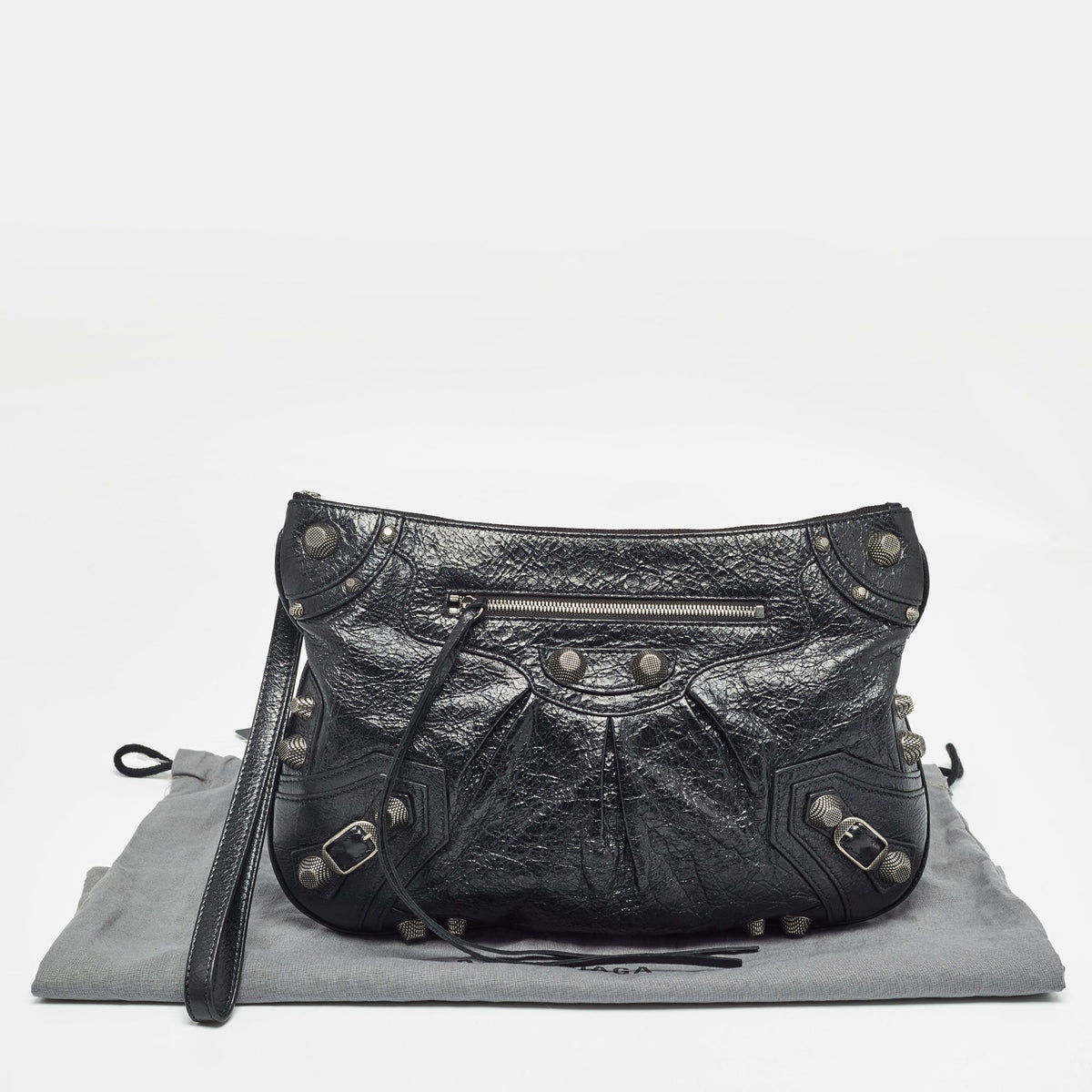 Balenciaga Black Leather SGH Flat Wristlet Clutch | Designer Clutch Bag
