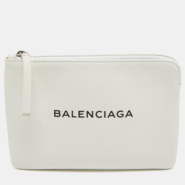 Balenciaga White Leather Zip Pouch | Premium Designer Piece