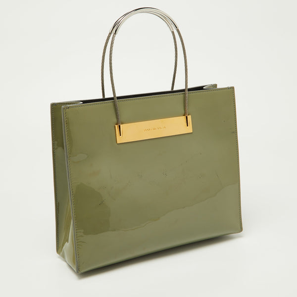 Balenciaga Grey Patent Leather Small Cable Shopper Tote | Premium Designer Piece