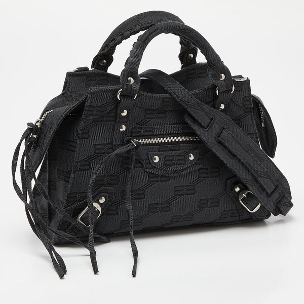 Balenciaga Black BB Monogram Canvas XS Neo Cagole Bag | Studded Leather Shoulder Bag