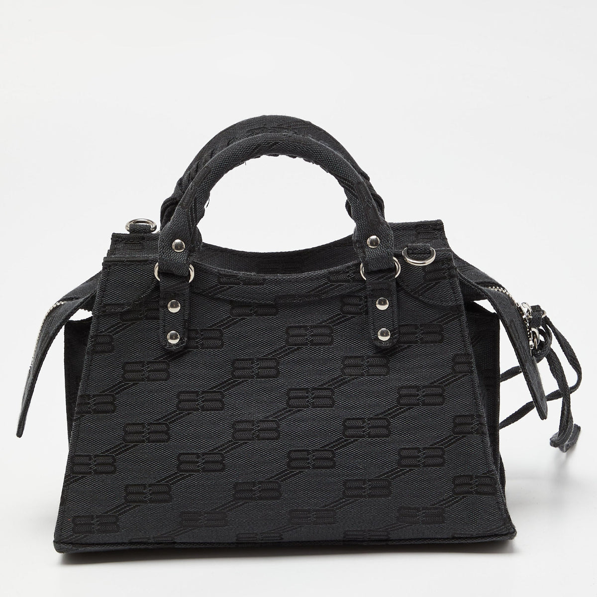 Balenciaga Black BB Monogram Canvas XS Neo Cagole Bag | Studded Leather Shoulder Bag