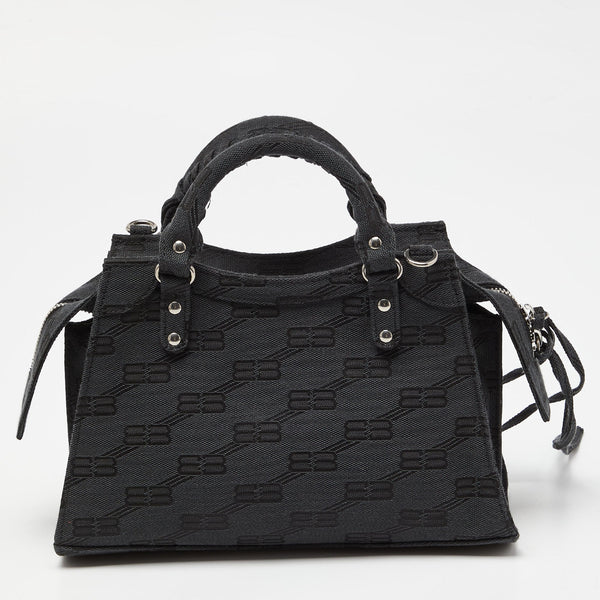 Balenciaga Black BB Monogram Canvas XS Neo Cagole Bag | Studded Leather Shoulder Bag