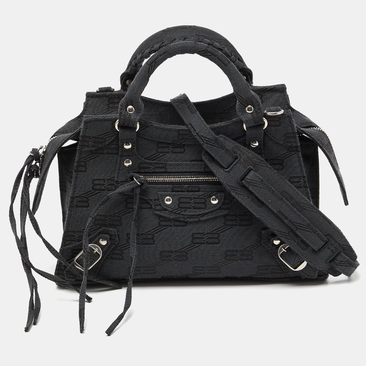 Balenciaga Black BB Monogram Canvas XS Neo Cagole Bag | Studded Leather Shoulder Bag